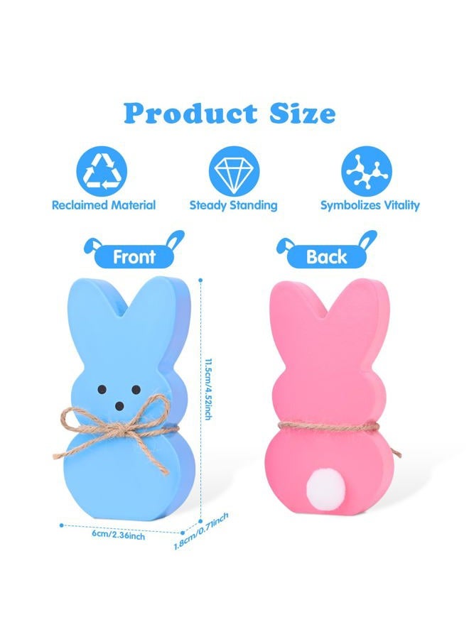 Cyunda Easter Décor, 4 Pcs Wooden Peep Bunny Decorations for Tiered Tray, Mantel, Farmhouse, Cute Spring Signs for Home, Office, Party Supplies - Image 3