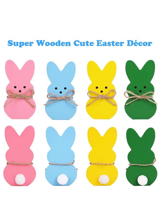 Cyunda Easter Décor, 4 Pcs Wooden Peep Bunny Decorations for Tiered Tray, Mantel, Farmhouse, Cute Spring Signs for Home, Office, Party Supplies - Image 2