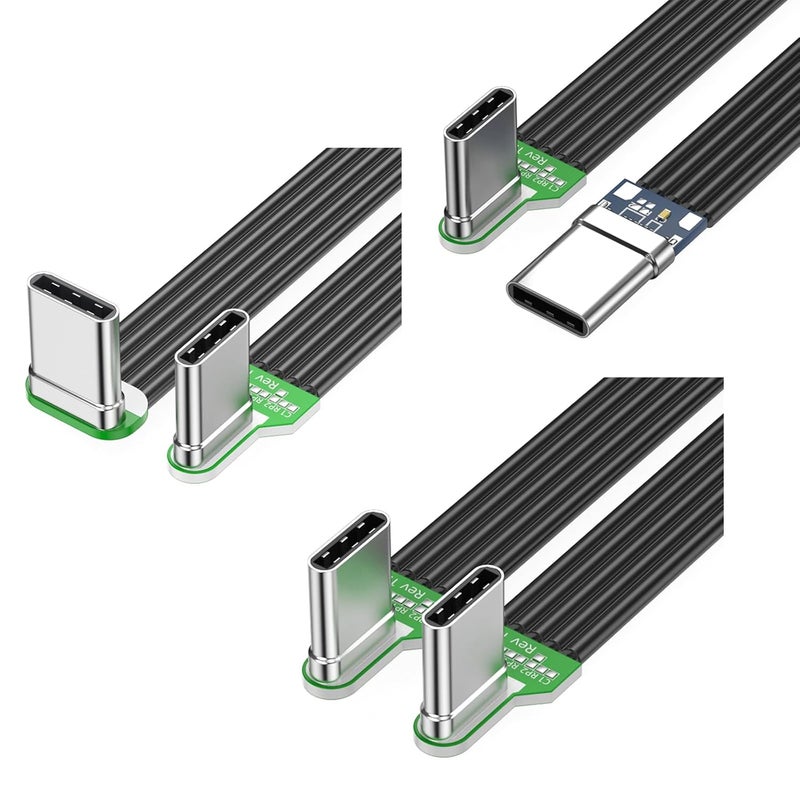كابل سيليكون مسطح USB من النوع C إلى C بطول 15 سم بزاوية يسار ويمين ومستقيم للهواتف الذكية والأجهزة اللوحية - Image 3