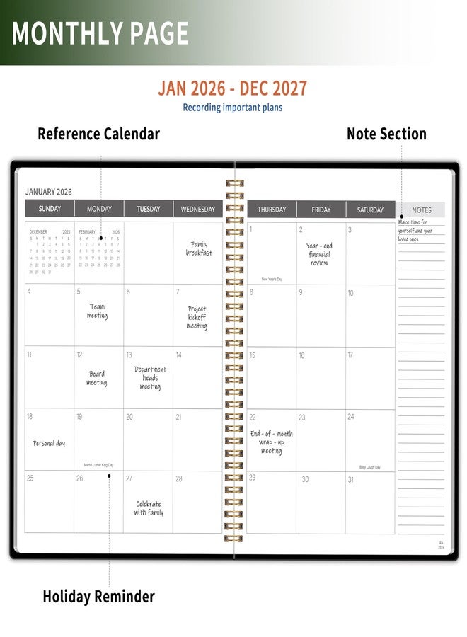 KAICN Monthly Planner 2026-2027, 2 year calendar 2026-2027 Calendar Book from Jan 2026 - Dec 2027 with Waterproof PVC Cover, 9'' x 11'', Organize Schedule for School, Office, Family,Black - Image 3