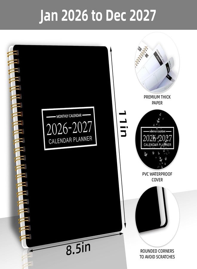 KAICN Monthly Planner 2026-2027, 2 year calendar 2026-2027 Calendar Book from Jan 2026 - Dec 2027 with Waterproof PVC Cover, 9'' x 11'', Organize Schedule for School, Office, Family,Black - Image 2