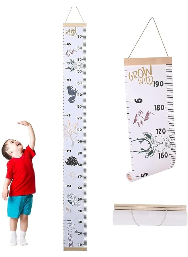 Zaboon Height Growth Chart Wall Hanging Measuring Ruler for Kids, Canvas and Wood Removable Wall Hanging Portable Baby Growth Chart for Baby, Children, Boys, Girls - Image 1