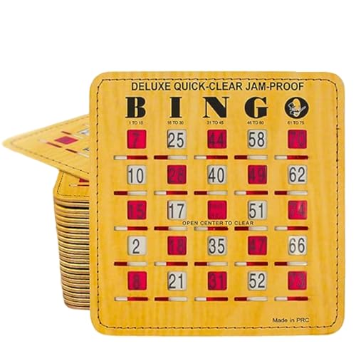 MR CHIPS Jam-Proof Quick-Clear Deluxe Fingertip Slide Bingo Cards with Sliding Windows 25 Pack in Woodgrain Style - Image 1