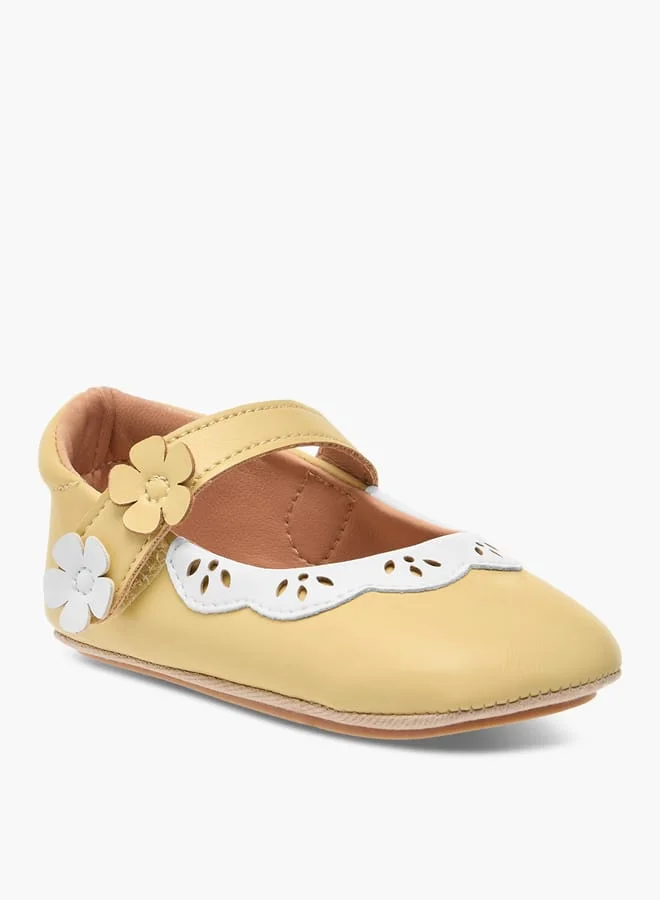 Barefeet Girls Floral Applique Booties with Hook and Loop Closure