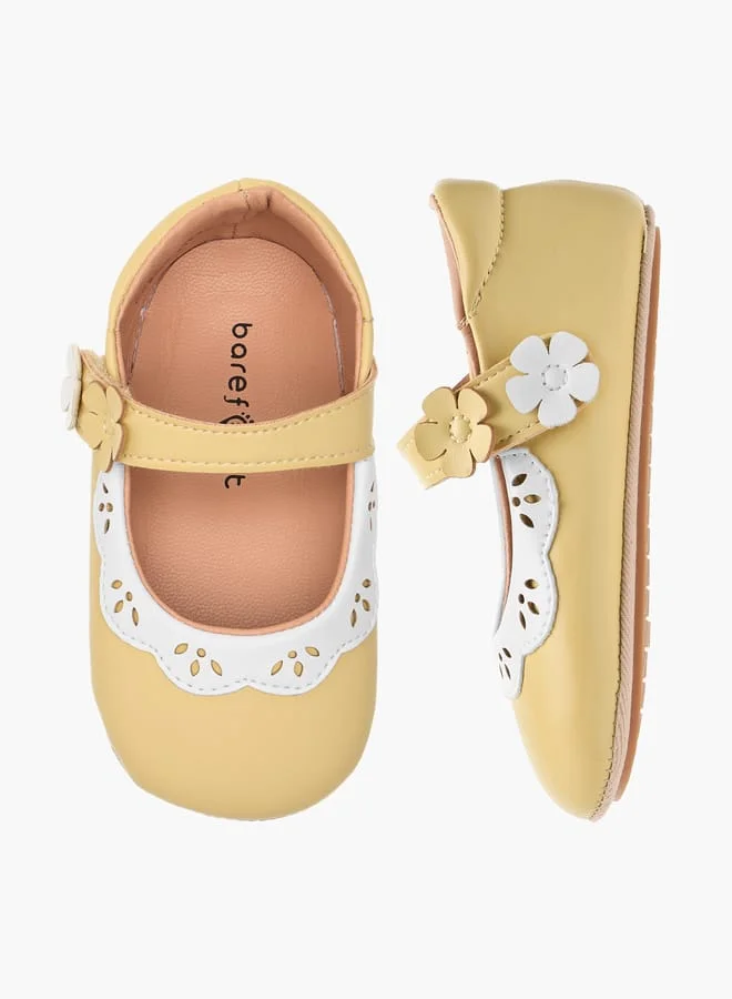 Barefeet Girls Floral Applique Booties with Hook and Loop Closure