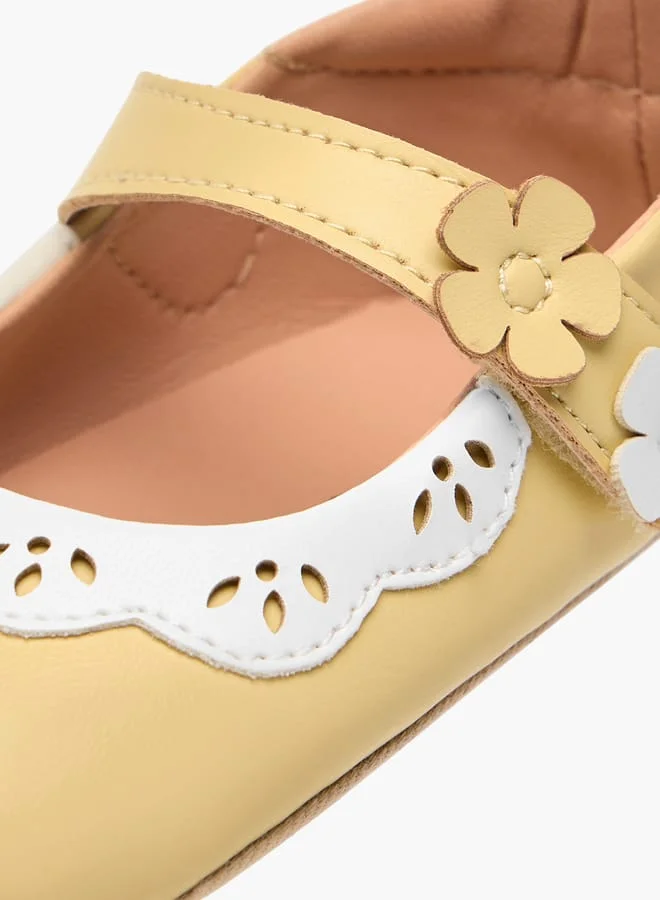 Barefeet Girls Floral Applique Booties with Hook and Loop Closure