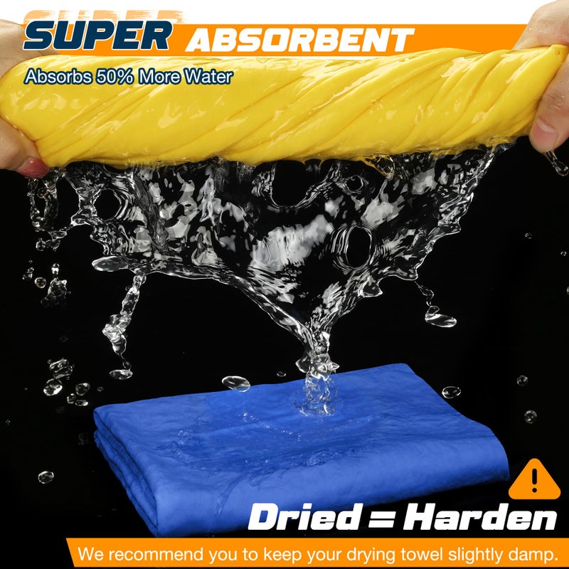 Idemeet Premium Absorbent Car Drying Towel, 2 Pack 26''x17'' Super Soft Shammy Towel for Vehicle, Reusable Chamois Cloth for Car Drying, Dust Remove, Bathroom, Scratch/Spot/Streak Free, Yellow & Blue - Image 3