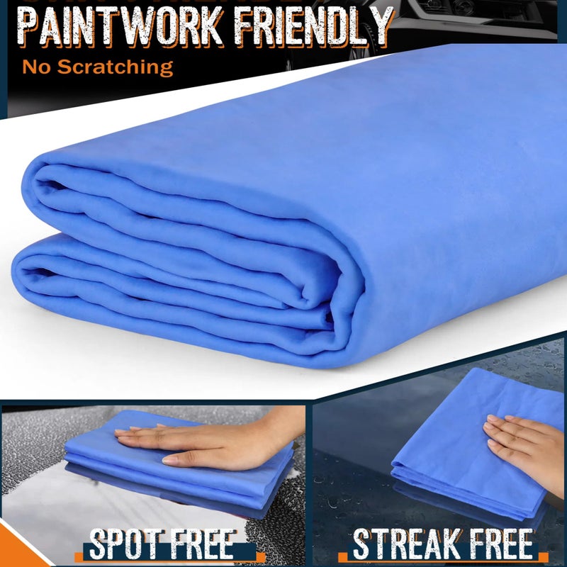 Idemeet Premium Absorbent Car Drying Towel, 2 Pack 26''x17'' Super Soft Shammy Towel for Vehicle, Reusable Chamois Cloth for Car Drying, Dust Remove, Bathroom, Scratch/Spot/Streak Free, Yellow & Blue - Image 2