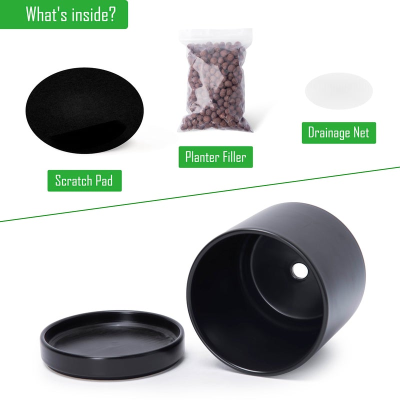 D'vine Dev Set of 2 Plants Pots, 6.5 Inch Ceramic Planter Pot for Plants with Drainage Hole and Saucer, Black, 94-V-C-2 - Image 4