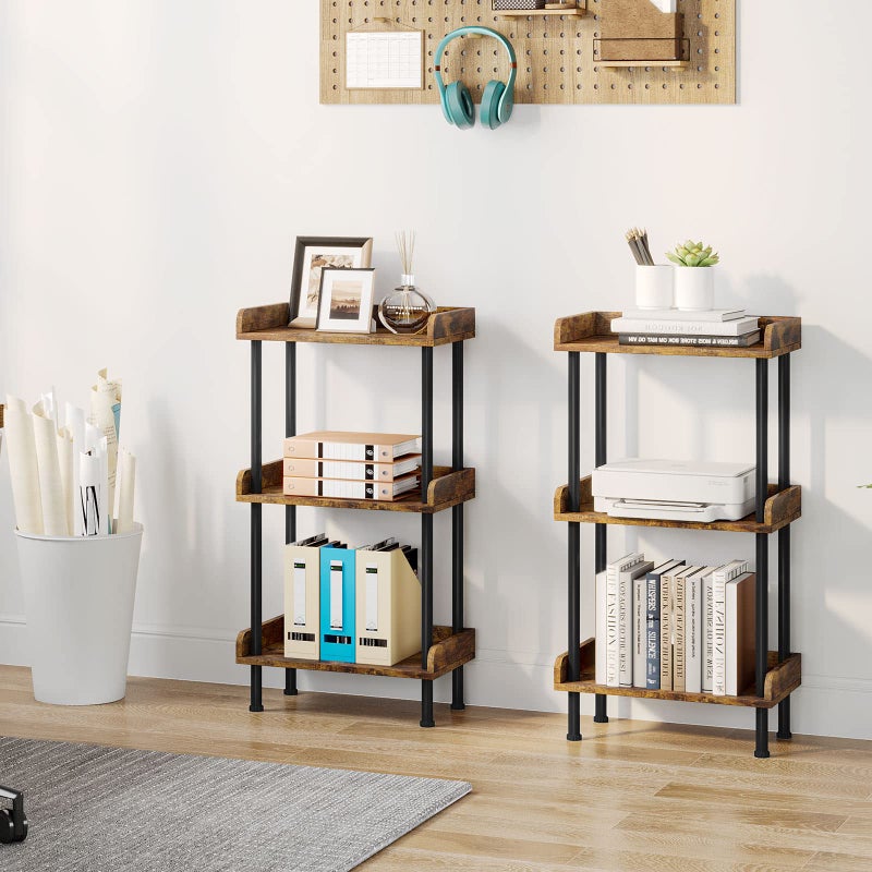 Hosfais Bookshelf Small Book Shelf, 3 Tier Wood Bookcase Industrial Bookshelf Metal Standing Book Shelves Display Book Rack for Living Room Bedroom Home Office (Rustic Brown) - Image 5