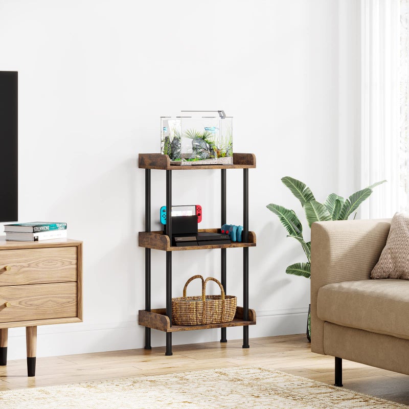 Hosfais Bookshelf Small Book Shelf, 3 Tier Wood Bookcase Industrial Bookshelf Metal Standing Book Shelves Display Book Rack for Living Room Bedroom Home Office (Rustic Brown) - Image 3