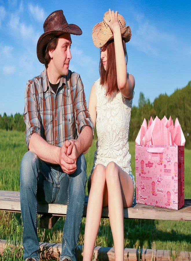 XiaosRen Large Cowgirl Gift Bag with Tissue Paper, Pink Western Gift Bag with Card for Girl Women Birthday Party Supplies, Presents Wrapping. - Image 5