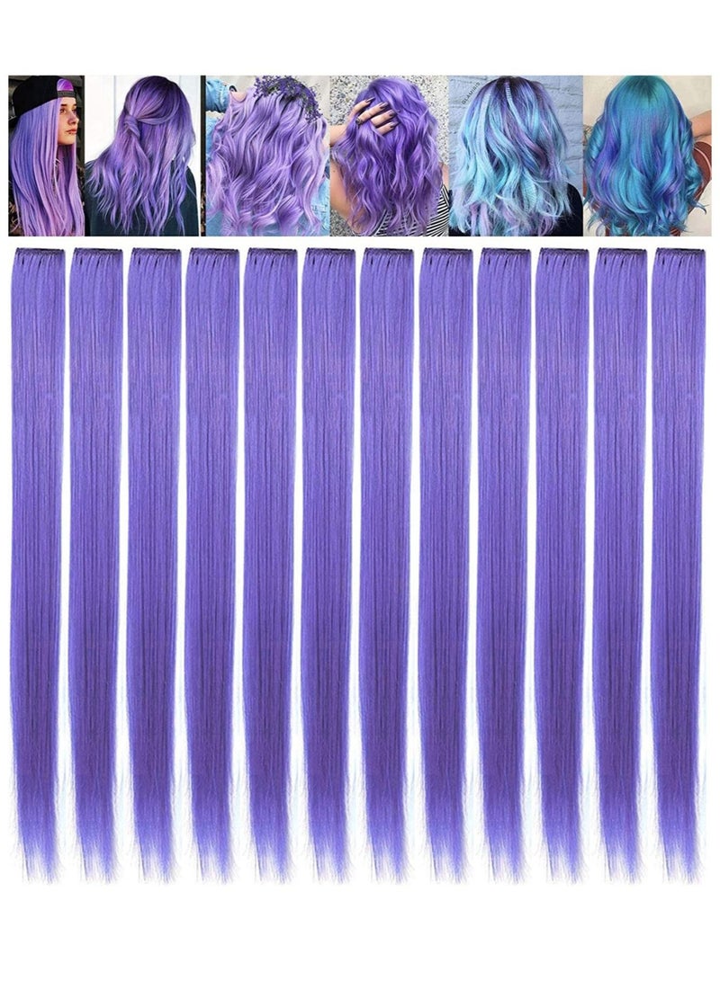 Estelle Girlish Colors Fashion Hair Accessories Clip In On Rainbow Wig Pieces for Amercian Girls and Teens Colored Hair Extension Party Highlight Multiple Colors Hairpieces Lavender - Image 1