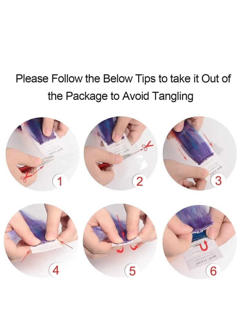 Estelle Girlish Colors Fashion Hair Accessories Clip In On Rainbow Wig Pieces for Amercian Girls and Teens Colored Hair Extension Party Highlight Multiple Colors Hairpieces Lavender - Image 3