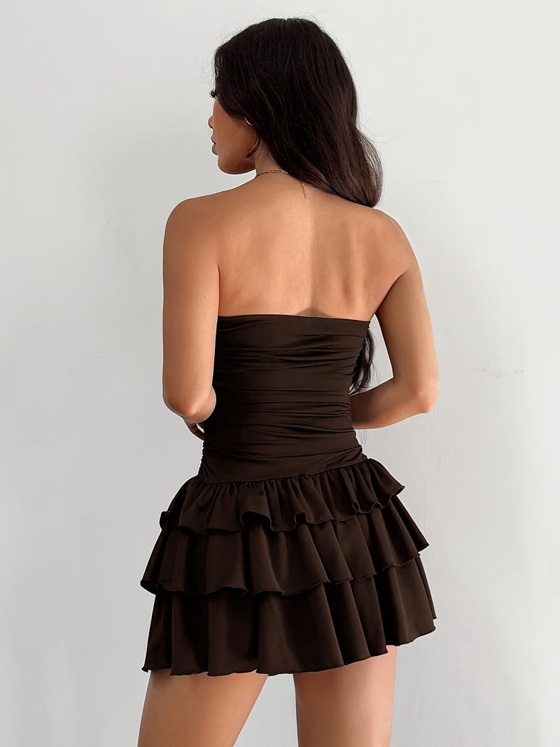 Strapless A-Line Mini Dress with Ruffle Hem, Versatile Everyday Ruffle Dress - Image 5
