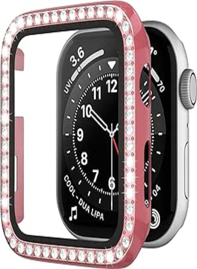 Next store Compatible with iwatch 44mm Series 6/5/4 Case with Tempered Glass Screen Protector, Bling Crystal Slim Protective Cover for iWatch Women Men (Rose Pink)