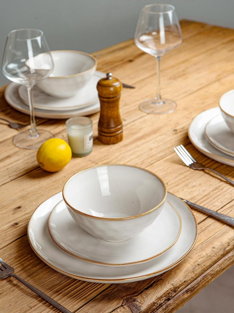 Famiware Dinnerware Sets for 4 Ocean Round 12Piece Kitchen Plates and Bowls Sets Reactive Glaze Microwave and Dishwasher Safe Scratch Resistant Cappuccino White - Image 5