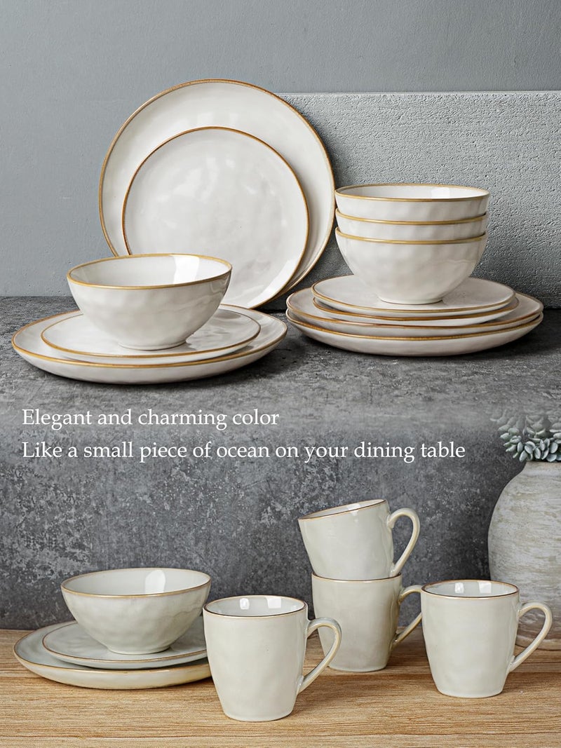 Famiware Dinnerware Sets for 4 Ocean Round 12Piece Kitchen Plates and Bowls Sets Reactive Glaze Microwave and Dishwasher Safe Scratch Resistant Cappuccino White - Image 4
