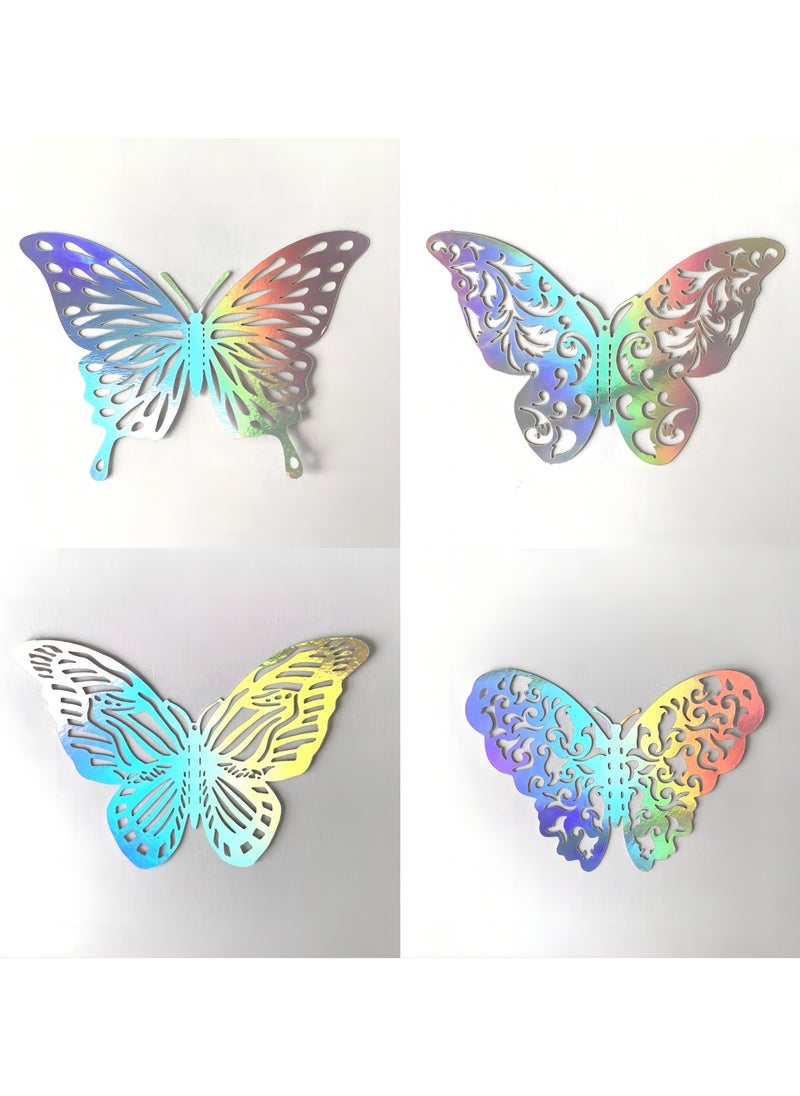 60 Pcs 3D Shiny Sliver Wall Stickers Decals Removable Butterfly Wall Decor Classroom Decor