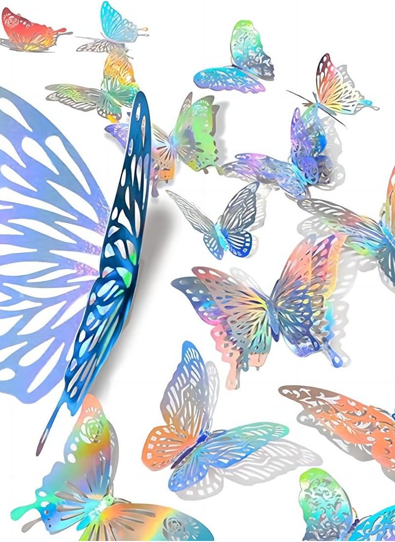 60 Pcs 3D Shiny Sliver Wall Stickers Decals Removable Butterfly Wall Decor Classroom Decor