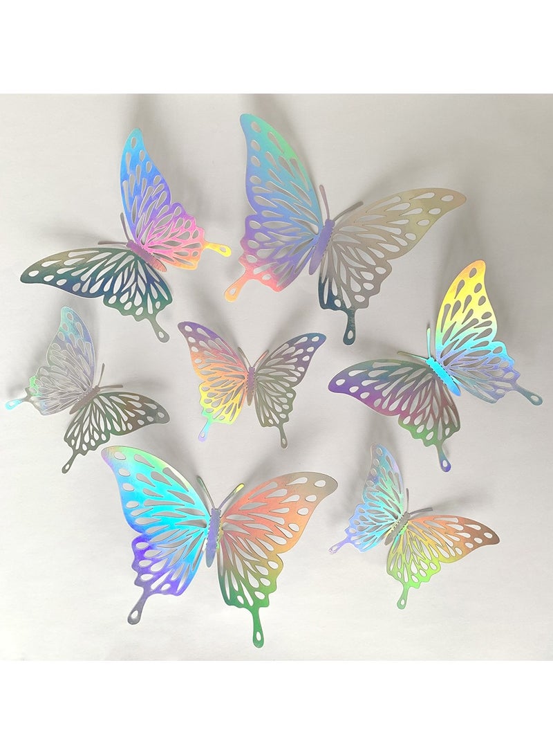 60 Pcs 3D Shiny Sliver Wall Stickers Decals Removable Butterfly Wall Decor Classroom Decor