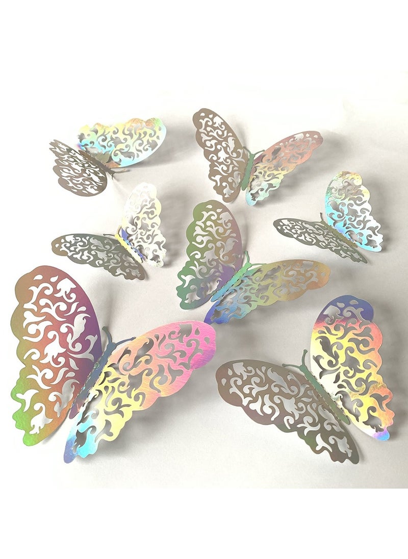 60 Pcs 3D Shiny Sliver Wall Stickers Decals Removable Butterfly Wall Decor Classroom Decor