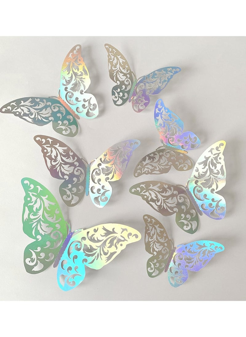 60 Pcs 3D Shiny Sliver Wall Stickers Decals Removable Butterfly Wall Decor Classroom Decor