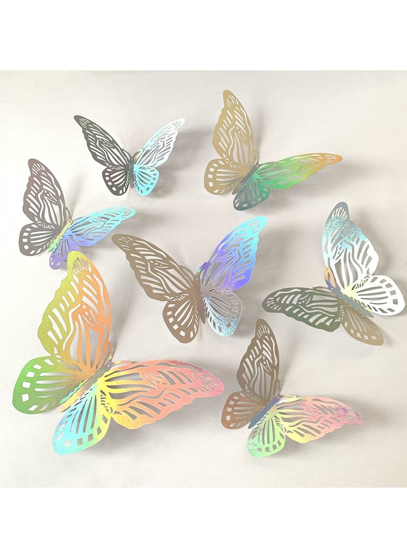 60 Pcs 3D Shiny Sliver Wall Stickers Decals Removable Butterfly Wall Decor Classroom Decor