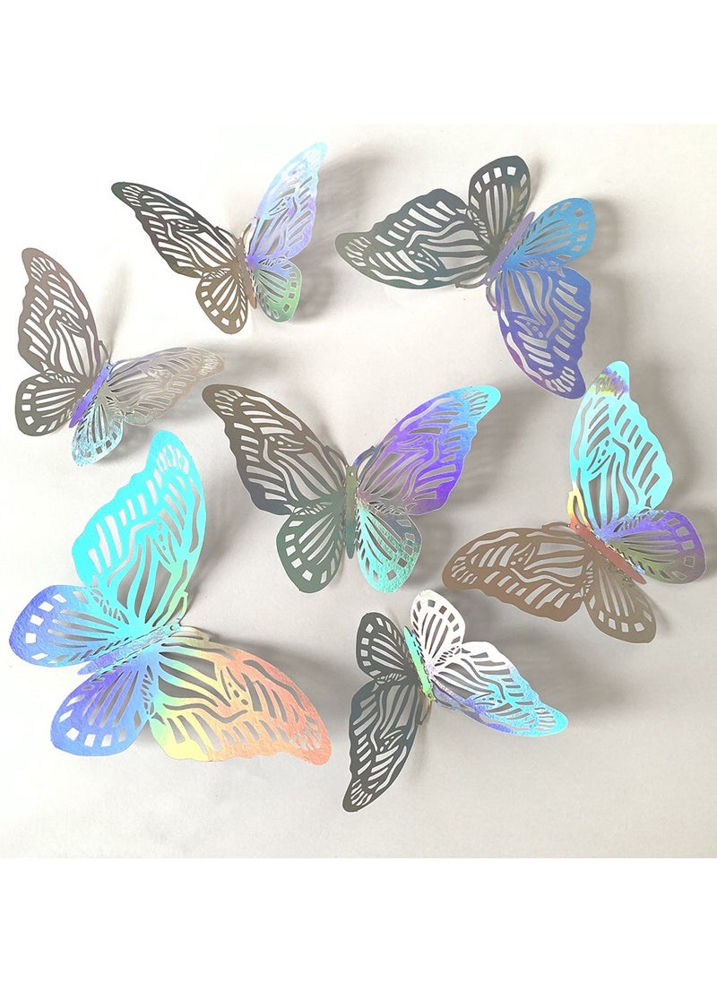 60 Pcs 3D Shiny Sliver Wall Stickers Decals Removable Butterfly Wall Decor Classroom Decor
