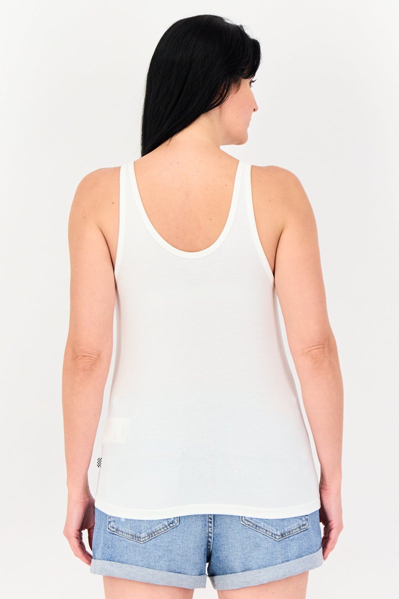 VANS Women Round Neck Sleeveless Brand Logo Top, White - Image 3