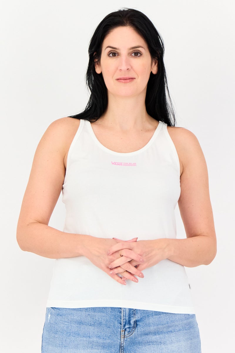 VANS Women Round Neck Sleeveless Brand Logo Top, White - Image 1