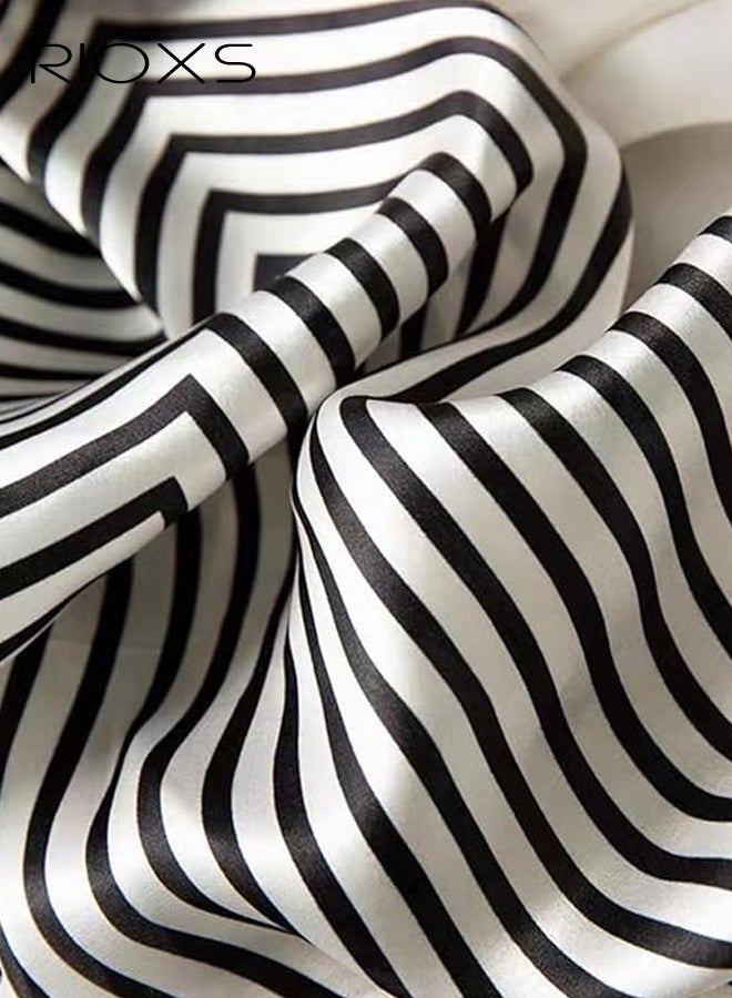 ريوكس وشاح حريري للنساء، وشاح رأس أنيق متوسط الحجم من الساتان للسيدات، وشاح رأس ناعم ومريح مخطط 27.56 × 27.56 بوصة، وشاح رأس باندانا إكسسوارات أزياء - Image 4