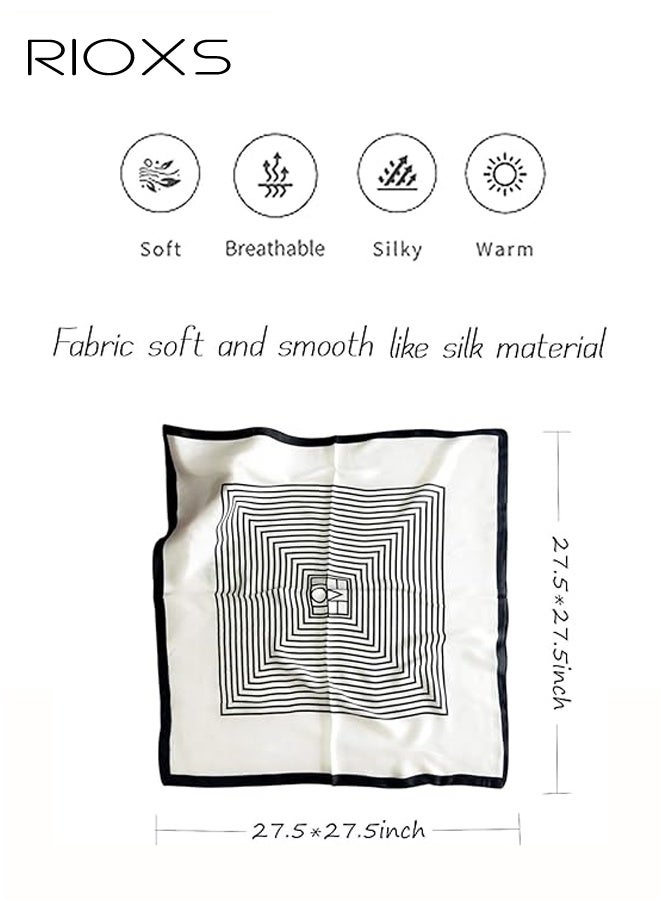 ريوكس وشاح حريري للنساء، وشاح رأس أنيق متوسط الحجم من الساتان للسيدات، وشاح رأس ناعم ومريح مخطط 27.56 × 27.56 بوصة، وشاح رأس باندانا إكسسوارات أزياء - Image 5