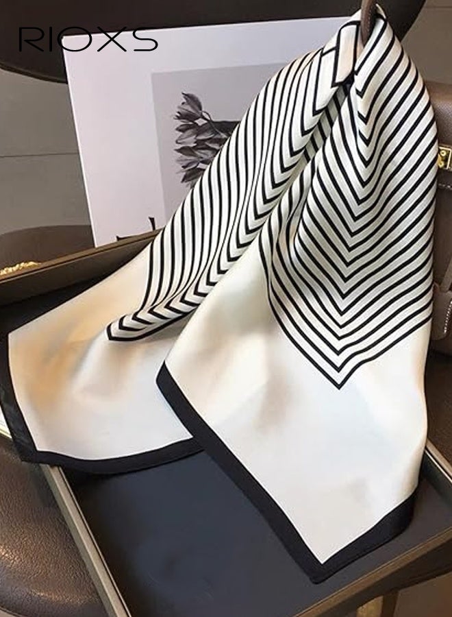 ريوكس وشاح حريري للنساء، وشاح رأس أنيق متوسط الحجم من الساتان للسيدات، وشاح رأس ناعم ومريح مخطط 27.56 × 27.56 بوصة، وشاح رأس باندانا إكسسوارات أزياء - Image 3