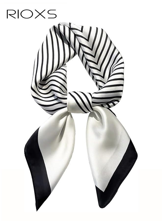 ريوكس وشاح حريري للنساء، وشاح رأس أنيق متوسط الحجم من الساتان للسيدات، وشاح رأس ناعم ومريح مخطط 27.56 × 27.56 بوصة، وشاح رأس باندانا إكسسوارات أزياء - Image 1