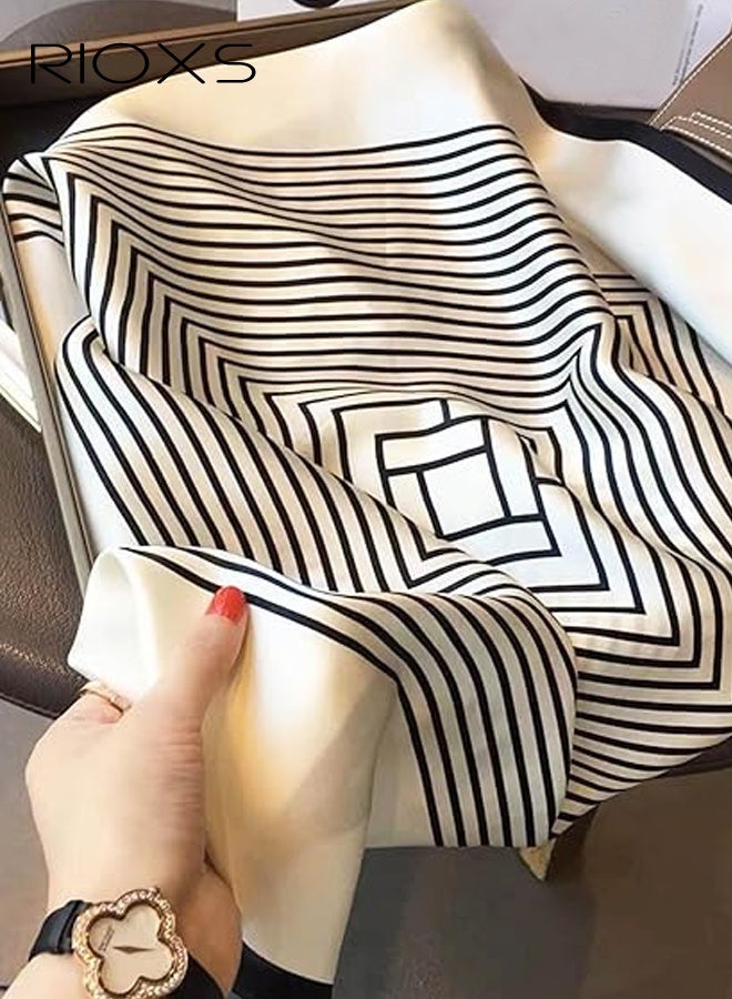 ريوكس وشاح حريري للنساء، وشاح رأس أنيق متوسط الحجم من الساتان للسيدات، وشاح رأس ناعم ومريح مخطط 27.56 × 27.56 بوصة، وشاح رأس باندانا إكسسوارات أزياء - Image 2