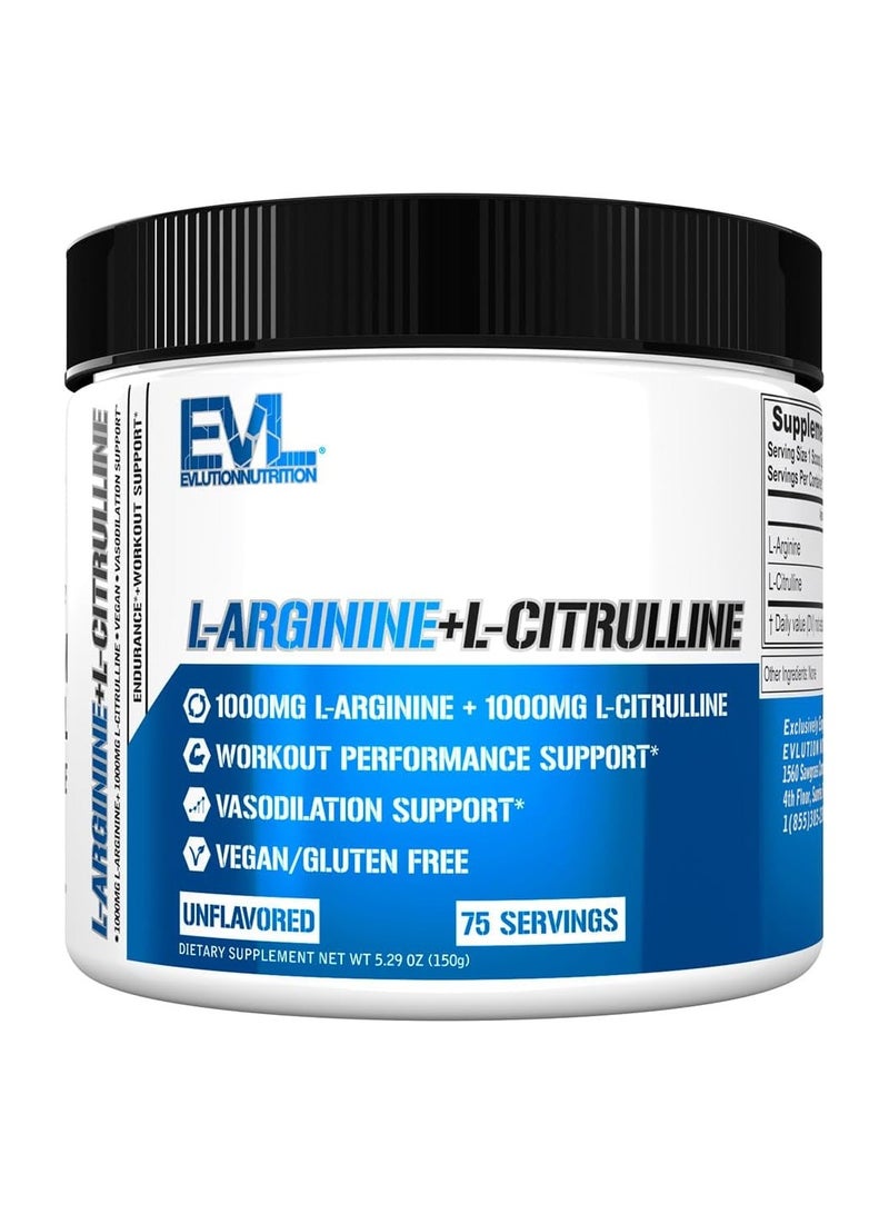 EVLUTION NUTRITION L-Arginine + l-Citrulline Unflavored 5.29 oz (150 g) 75 Servings