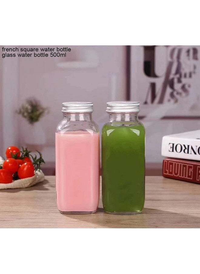 Brezzycloud 500ml French Square Reusable Travel Glass Drinking Fridge Bottle with Metal Silver Lid, Perfect for Home, Travel, Juicing, Water, Smoothie - 500ml - Set Of 2 - Image 2