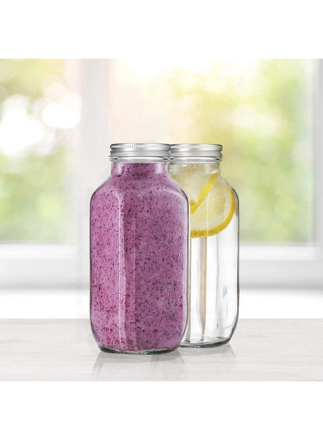 Brezzycloud 500ml French Square Reusable Travel Glass Drinking Fridge Bottle with Metal Silver Lid, Perfect for Home, Travel, Juicing, Water, Smoothie - 500ml - Set Of 2 - Image 1