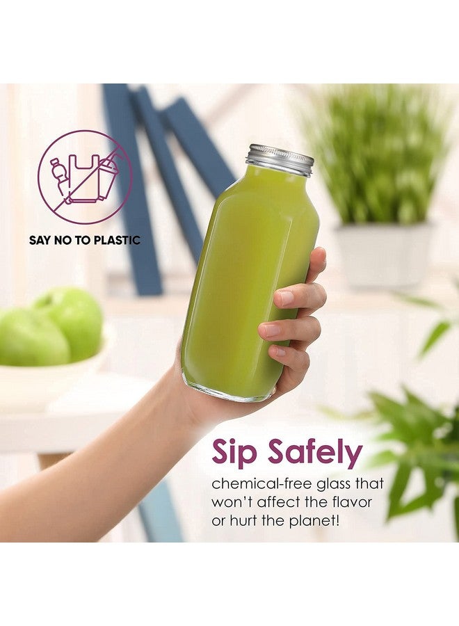 Brezzycloud 500ml French Square Reusable Travel Glass Drinking Fridge Bottle with Metal Silver Lid, Perfect for Home, Travel, Juicing, Water, Smoothie - 500ml - Set Of 2 - Image 4