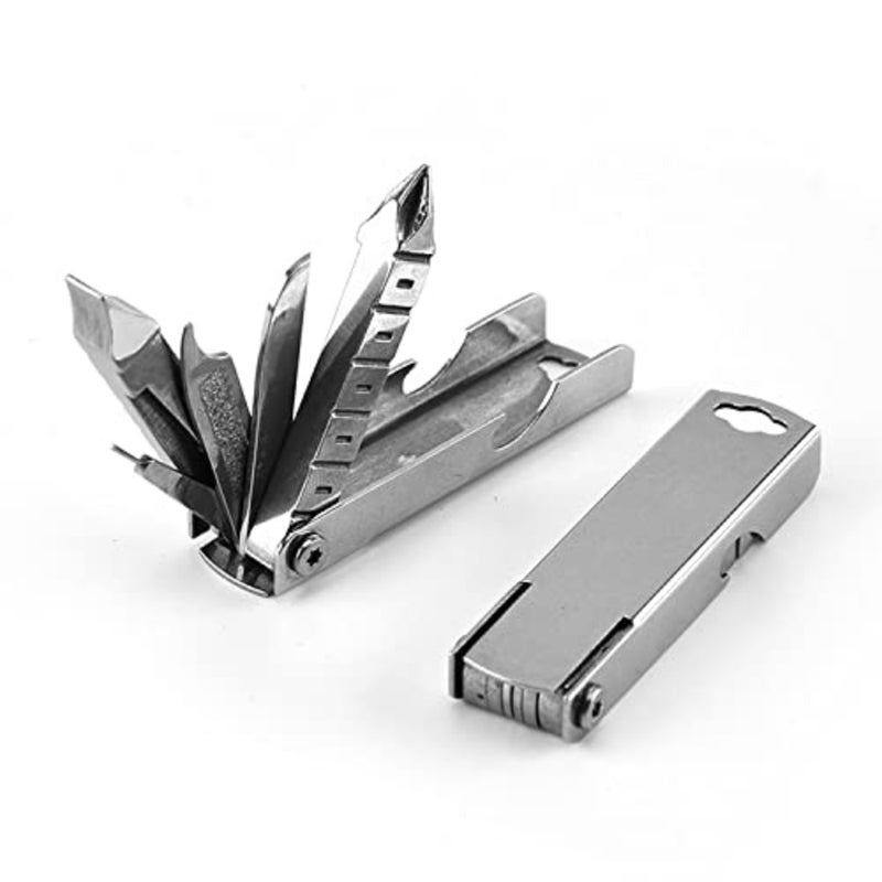 DHB Keychain Multitool, 11 in 1 Multi-Purpose Repair Tool, Keychain with Screwdriver, Nail File, Wrench, Ruler, Card Pin Phone Stand and Bottle Opener, Silver Everyday Carry - Image 1