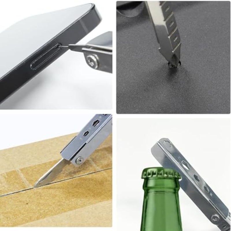 DHB Keychain Multitool, 11 in 1 Multi-Purpose Repair Tool, Keychain with Screwdriver, Nail File, Wrench, Ruler, Card Pin Phone Stand and Bottle Opener, Silver Everyday Carry - Image 5