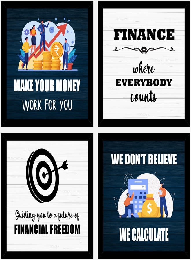 AR Creative Make Your Money - Accounting Finance CA Quotes, Motivational Quote Framed Wall Poster, Inspirational Quotes Print with Frame, Home, Office Decor (10 inch x 10 inch), Set Of 4 - Image 2