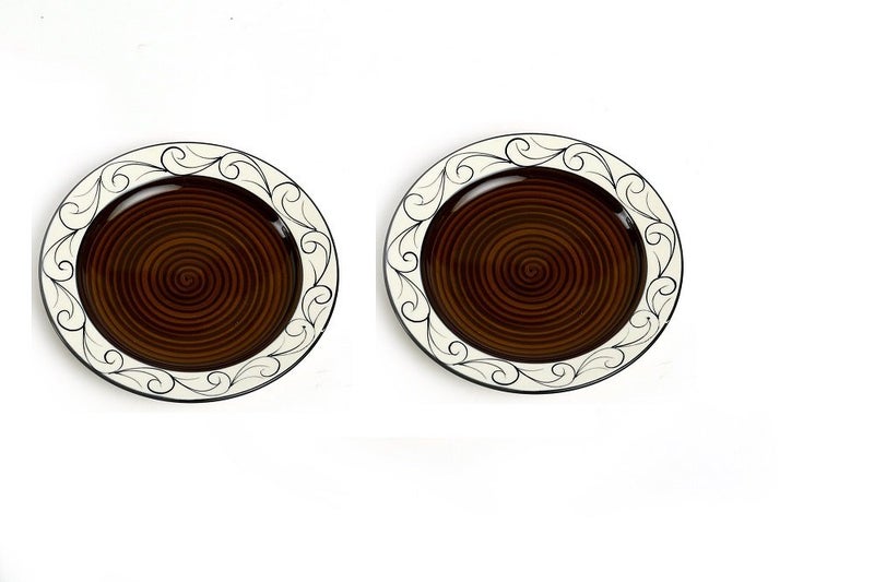 Caffeine Ceramic Handmade Brown Doodle Quarter Plate 7 Set of 2 - Image 3