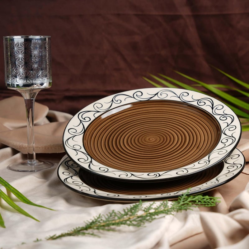 Caffeine Ceramic Handmade Brown Doodle Quarter Plate 7 Set of 2 - Image 2