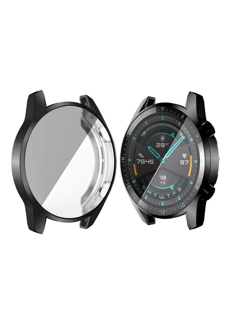 حافظة حماية ELMO3EZZ متوافقة مع ساعة هواوي GT 2 مقاس 46 ملم 9H حافظة من مادة TPU وغطاء حماية نحيف بالكامل مع مقسى لساعة هواوي GT2 46 ملم (أسود) - Image 1