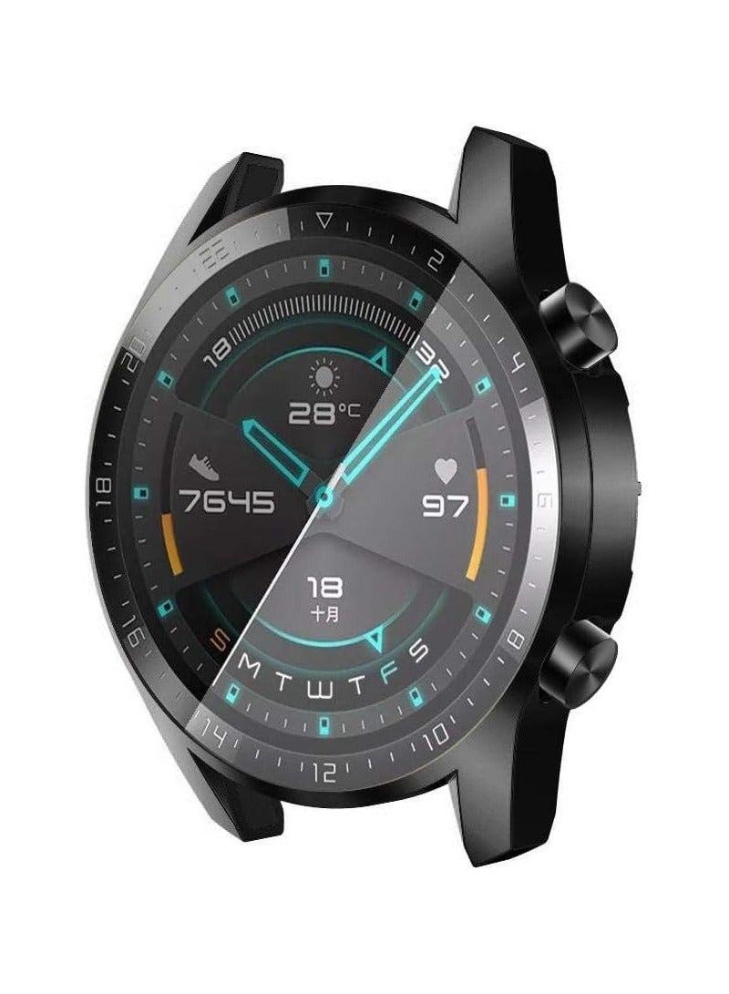 حافظة حماية ELMO3EZZ متوافقة مع ساعة هواوي GT 2 مقاس 46 ملم 9H حافظة من مادة TPU وغطاء حماية نحيف بالكامل مع مقسى لساعة هواوي GT2 46 ملم (أسود) - Image 3