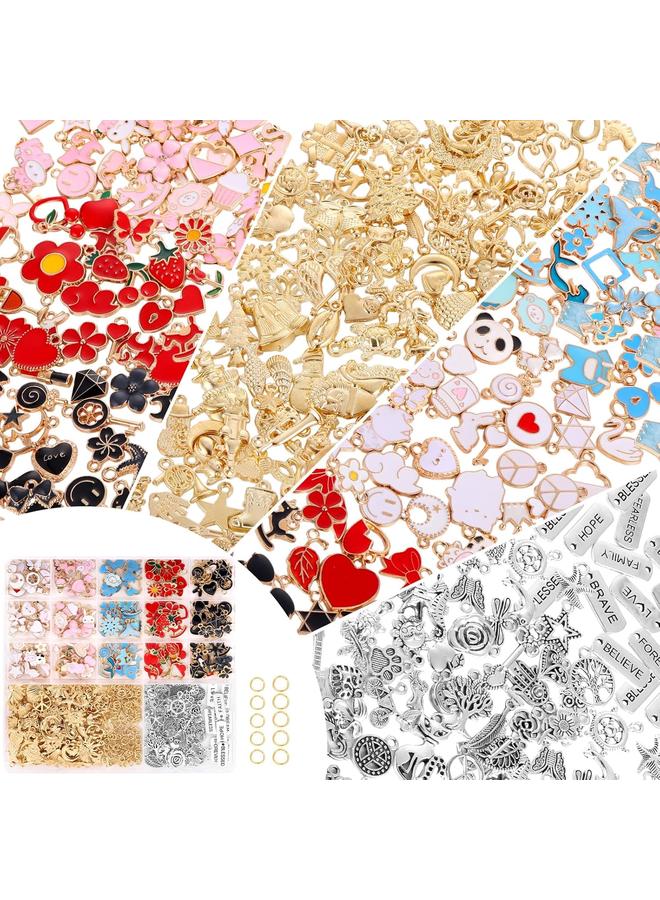Bluejw Funtopia Charms for Jewelry Making, 310pcs Gold Enamel Charms for Bracelets Necklace Keychain Earring Making, Assorted Cute Metal Pendants Bulk for DIY Craft Supplies  - Image 1