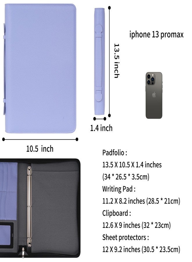 Wonderpool Travel Zippered Portfolio 3 Ring Binder A4 Padfolio Document Case with Removable Clipboard Legal Pad Holder, Business Office School Organizer for Men and Women (Purple) - Image 2