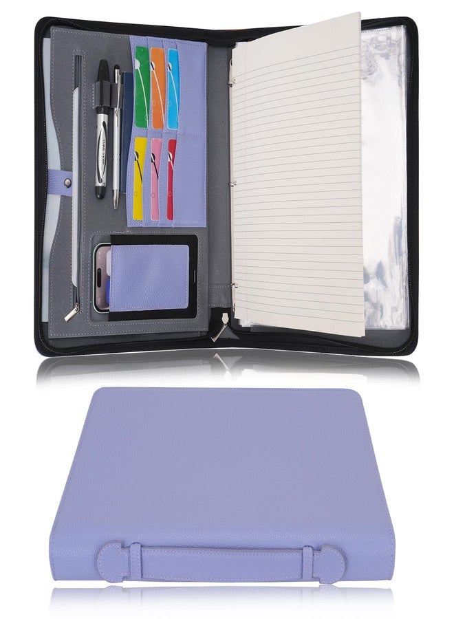 Wonderpool Travel Zippered Portfolio 3 Ring Binder A4 Padfolio Document Case with Removable Clipboard Legal Pad Holder, Business Office School Organizer for Men and Women (Purple) - Image 1